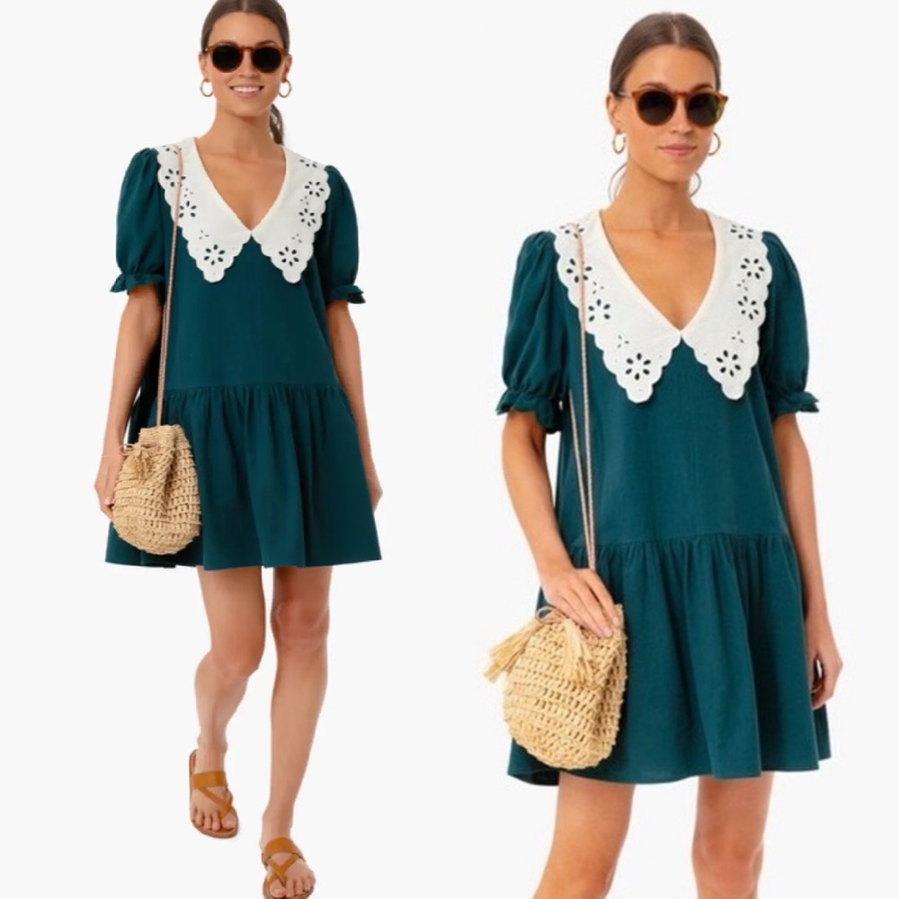 Pomander Place Tuckernuck Kit Dress Peacock Green Peter Pan Collar Size XS Retro